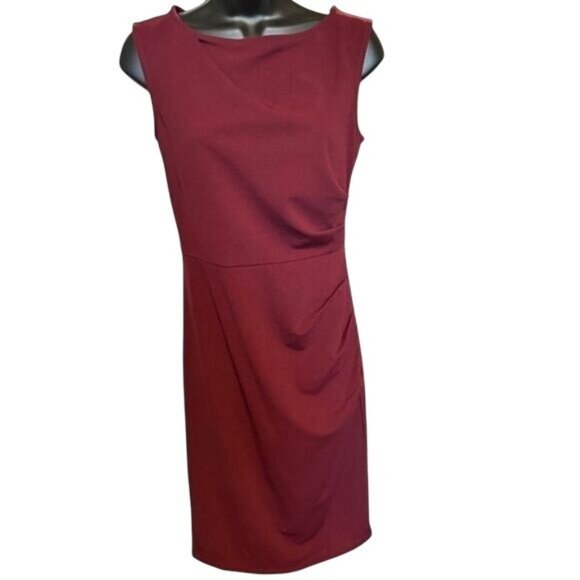 Miusol Women’s Retro Ruffle Slim Work Pencil Dress Burgundy Red Size Small Midi - Picture 6 of 16